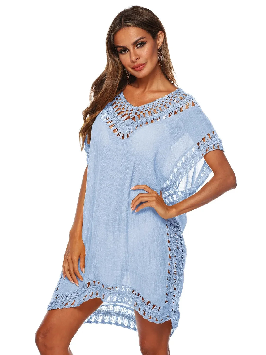 Bohemian Crochet Trim Beach Cover-Up One Size - Southern Shores Clothing