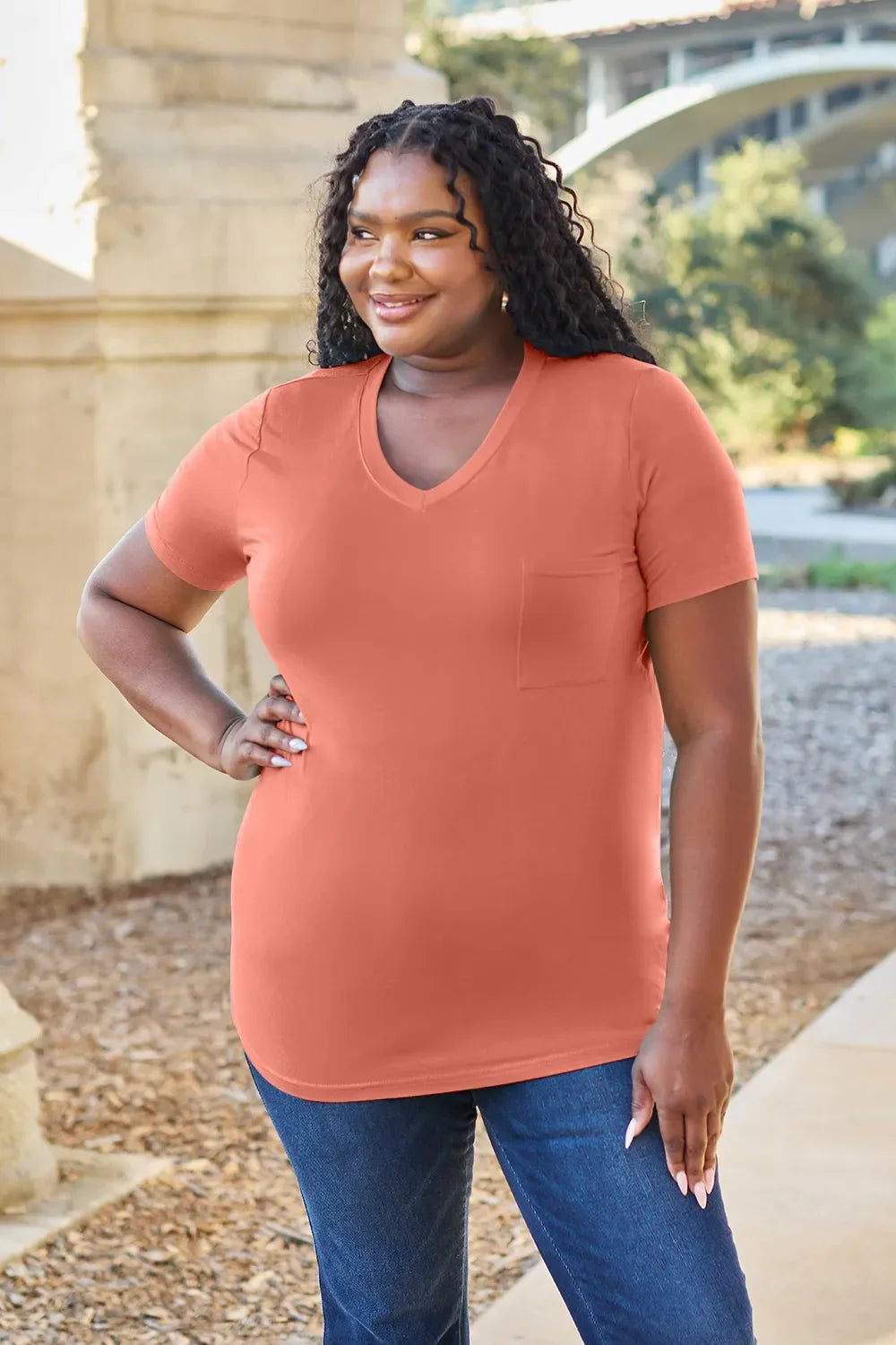 Basic Bae Bamboo Full Size V-Neck Short Sleeve T-Shirt - Southern Shores Clothing