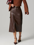 Flowing Slit Midi Skirt With Pockets Casual - Southern Shores Clothing