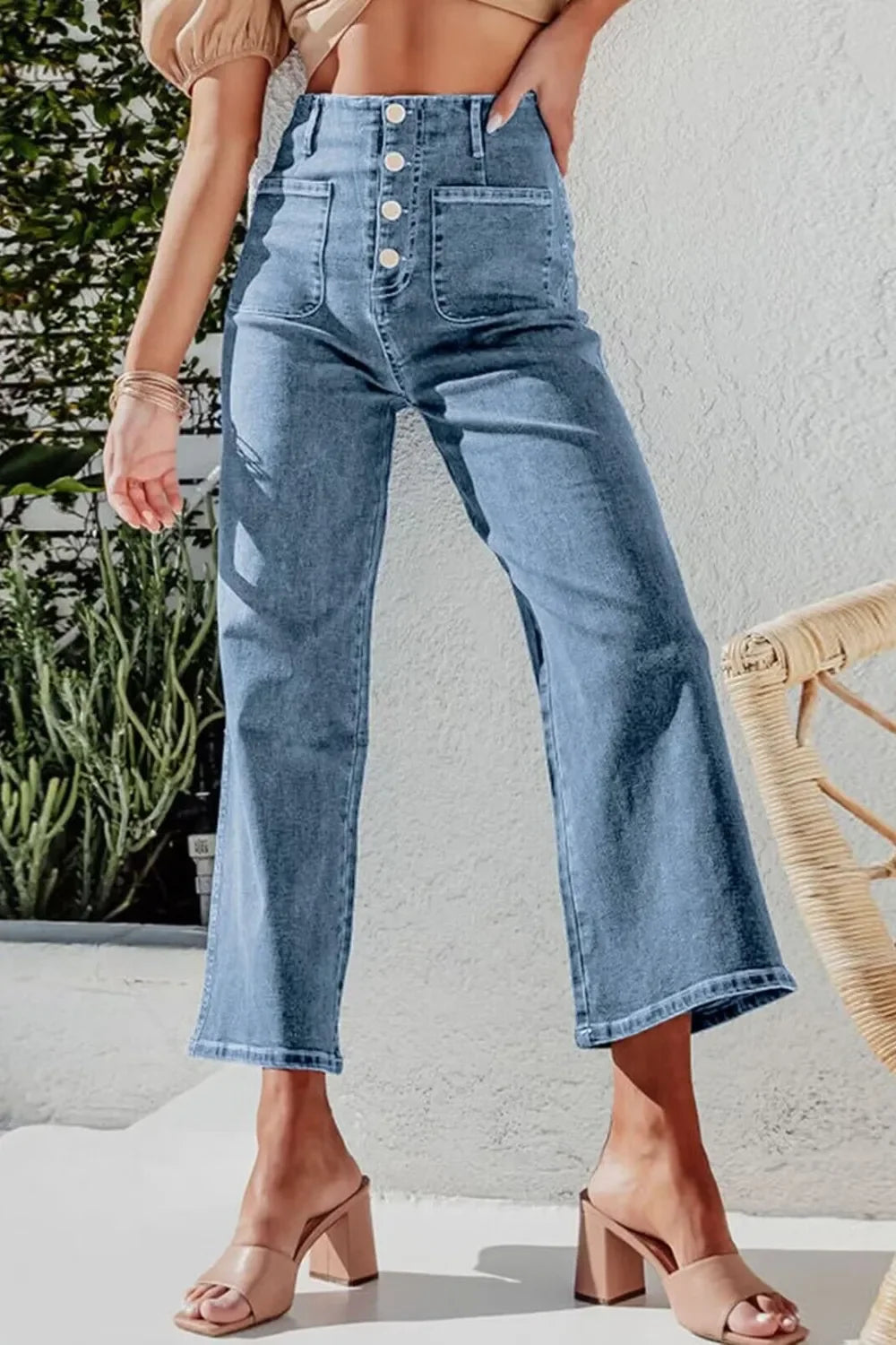 Savannah Inspired Button Fly Cropped Wide Leg Denim Jeans - Southern Shores Clothing
