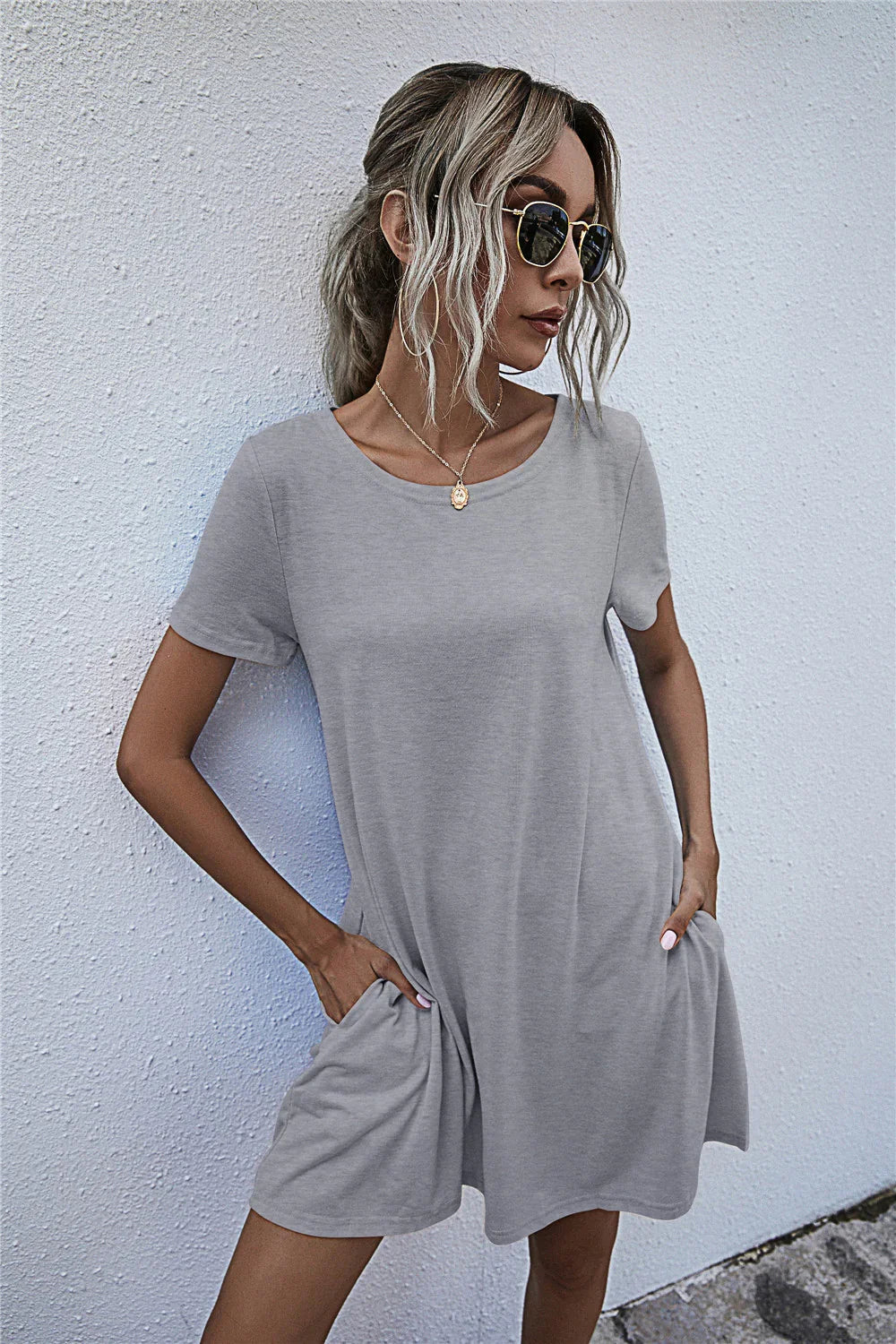 Round Neck Short Sleeve Mini Dress - Southern Shores Clothing