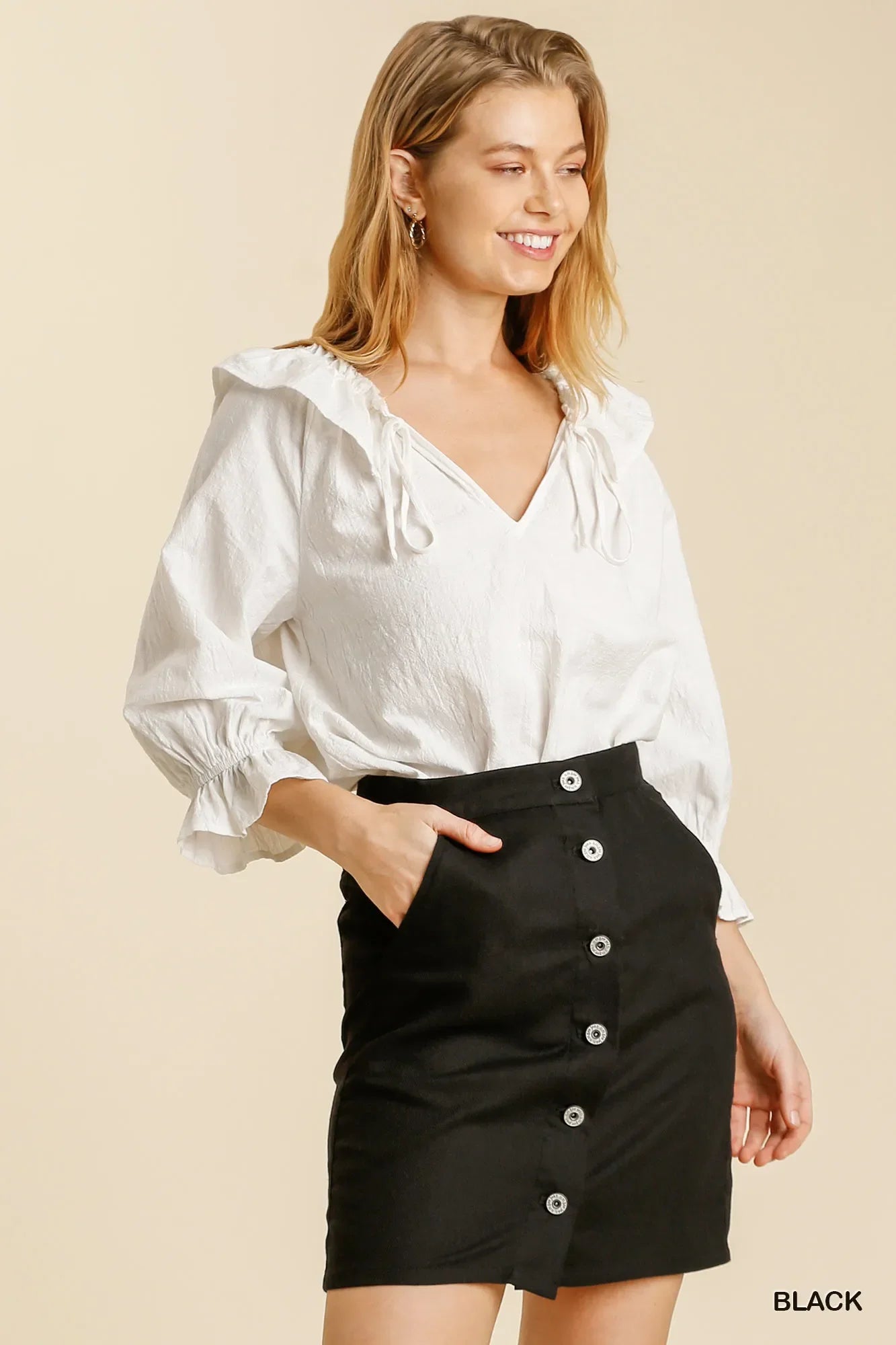 Linen Blend Button Down Skirt With Pockets - Southern Shores Clothing
