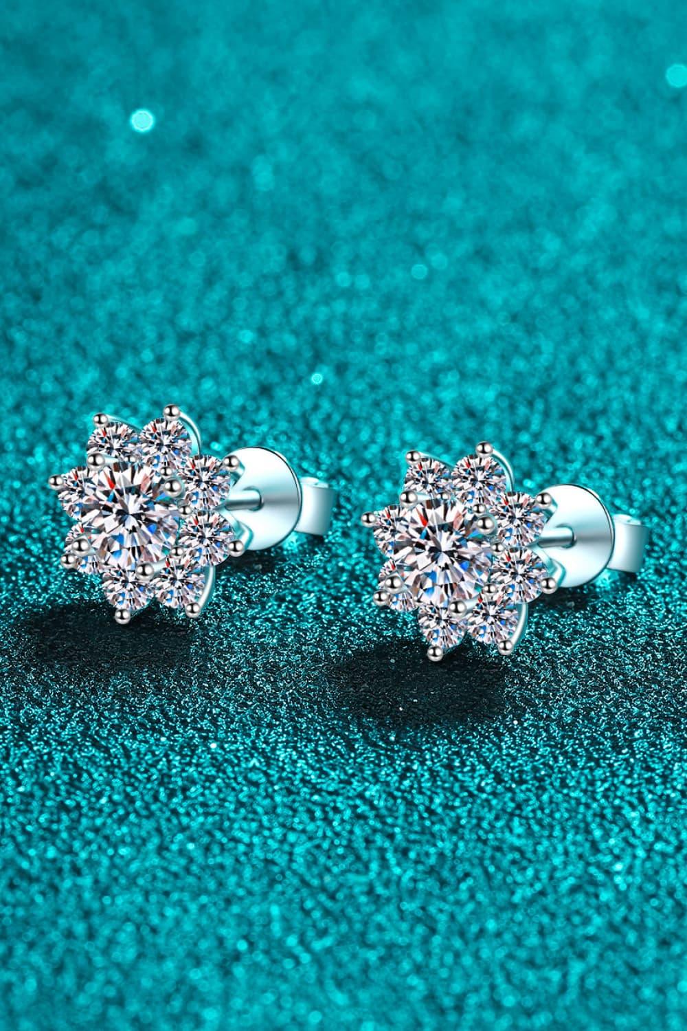 1 Carat Moissanite Sterling Silver Flower Earrings - Southern Shores Clothing