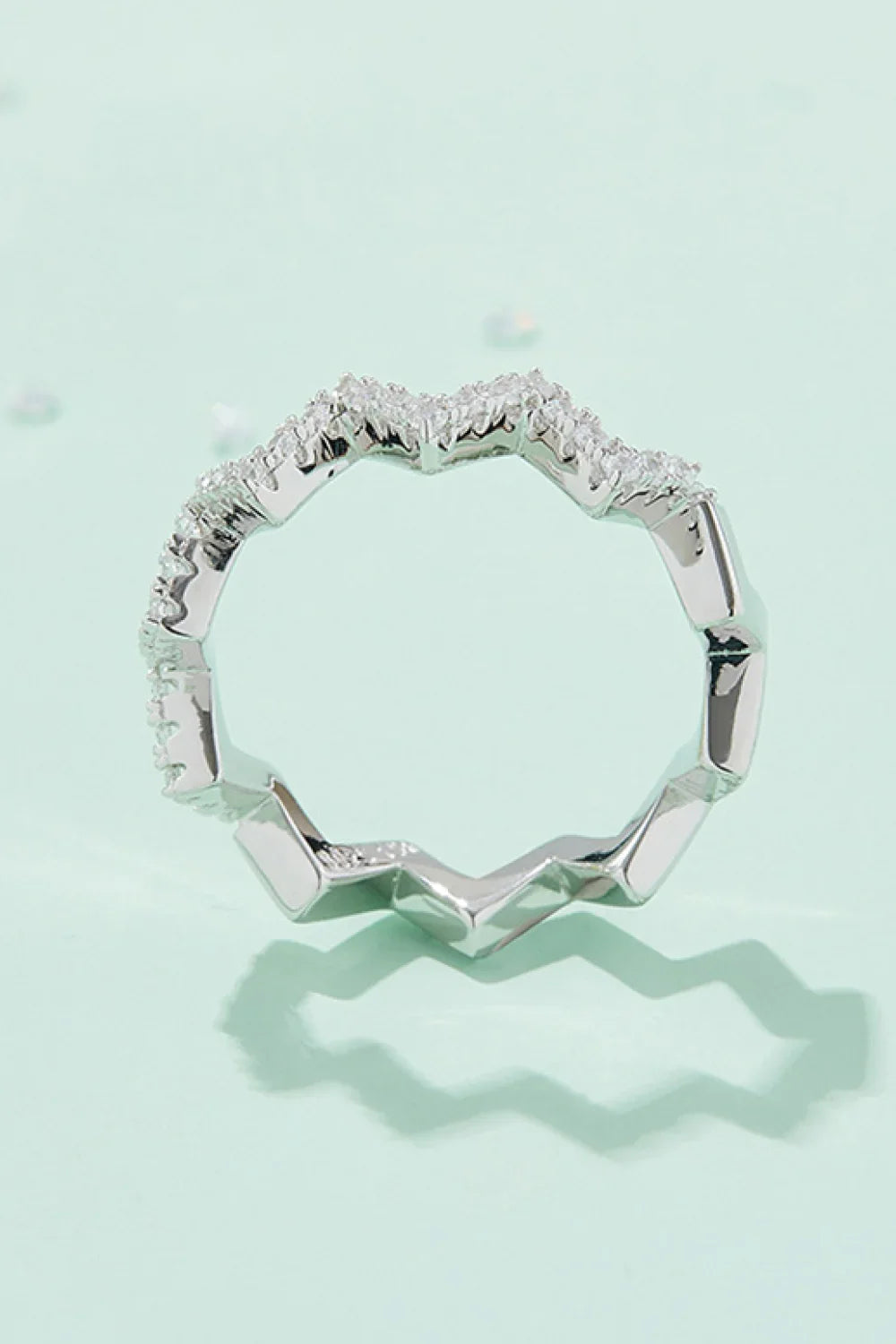 Moissanite Wavy Band Ring In Sterling Silver - Southern Shores Clothing