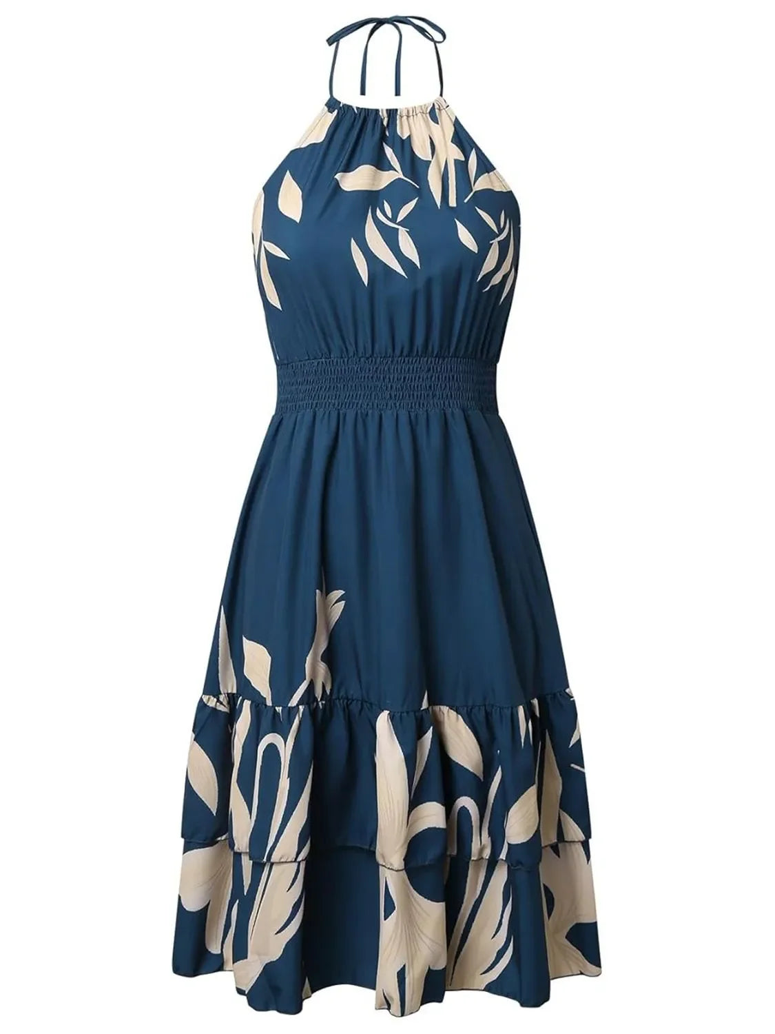 Ruffled Smocked Paisley Print Halter Neck Mini Dress Boho - Southern Shores Clothing