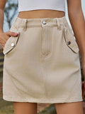 Casual Pocketed Buttoned Mini Denim Skirt - Southern Shores Clothing