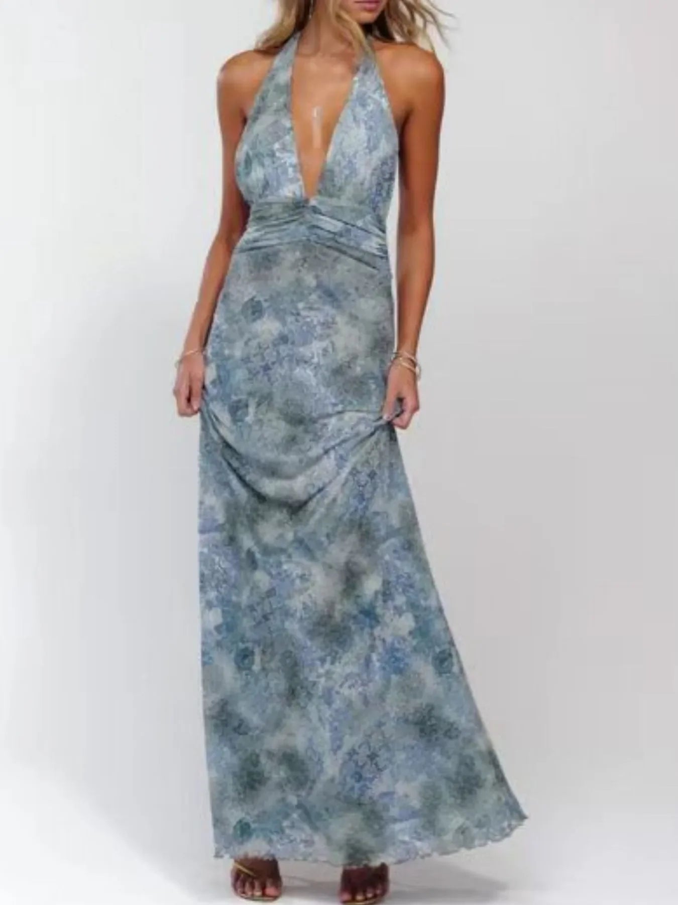 Floral Halter Neck Deep V Maxi Dress Beachwear - Southern Shores Clothing
