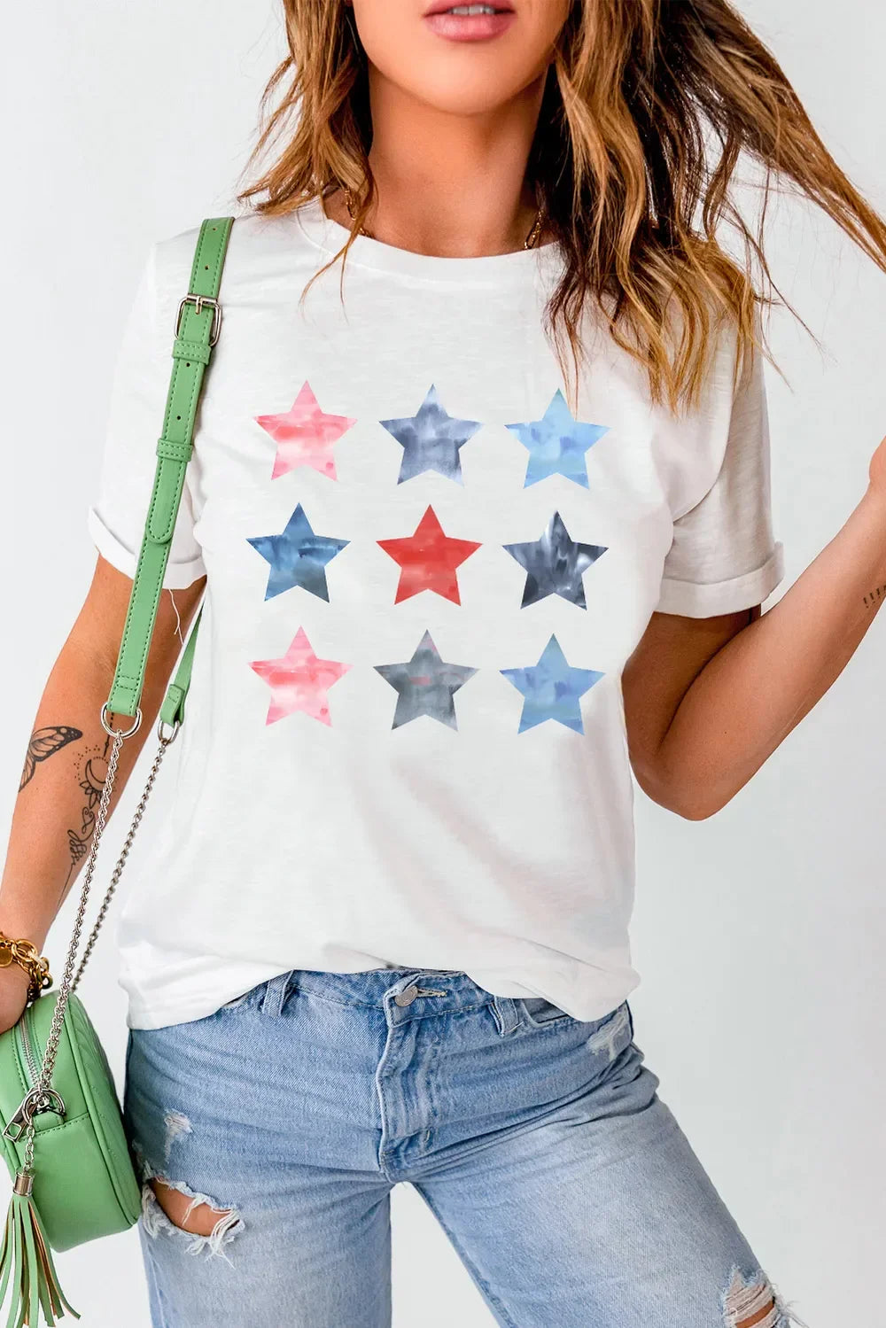 Star Round Neck Short Sleeve T Shirt Top - Southern Shores Clothing