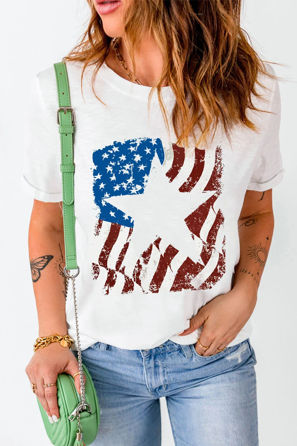 US Flag Graphic Round Neck Short Sleeve T Shirt - Southern Shores Clothing