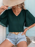 V-Neck Half Sleeve Polyester Blouse For Everyday Wear - Southern Shores Clothing