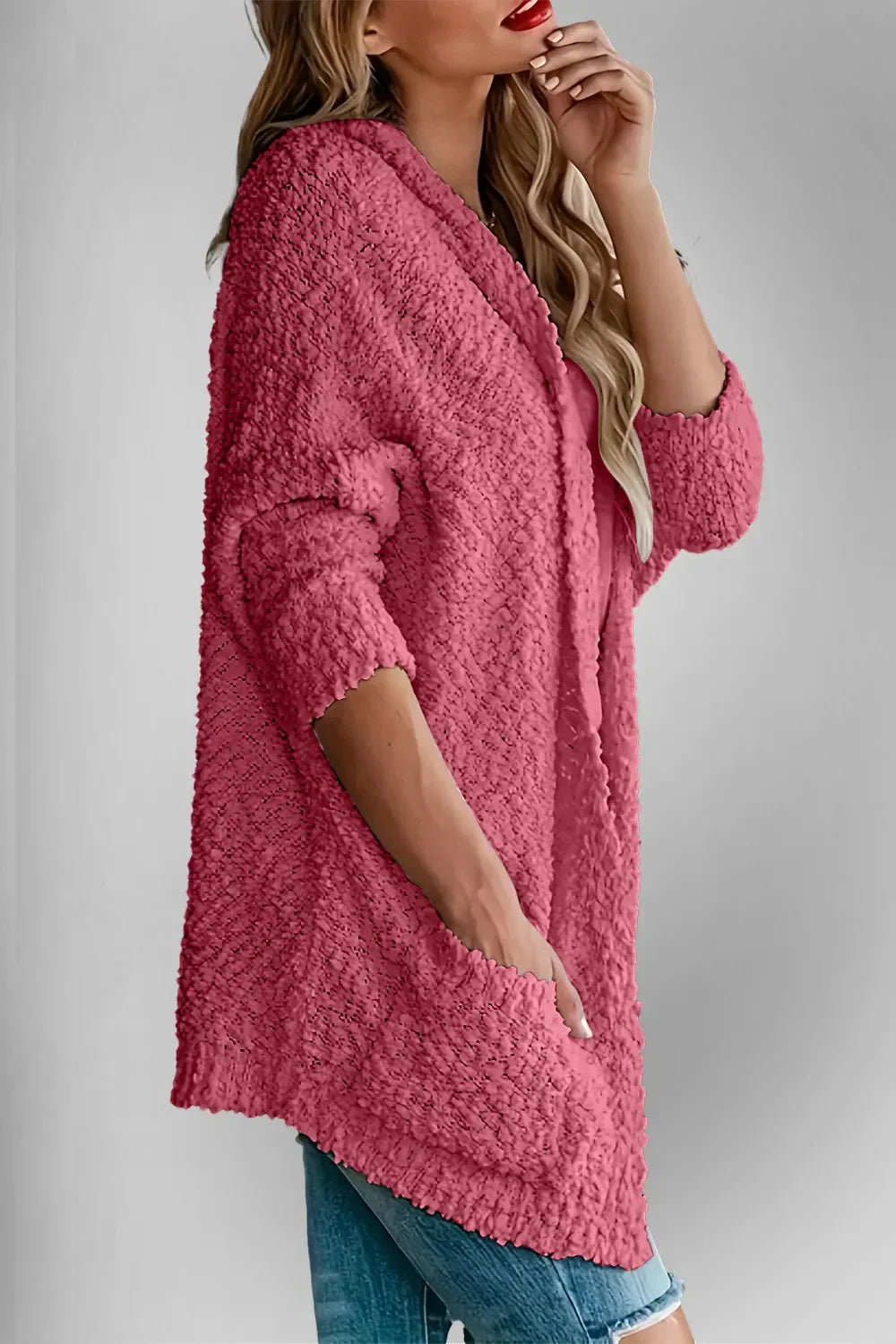 Pocketed Open Front Long Sleeve Cardigan With Stretch - Southern Shores Clothing