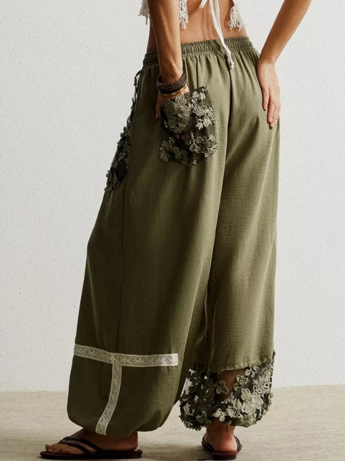 Breathable Lace Detail Drawstring Harem Pants Polyester - Southern Shores Clothing