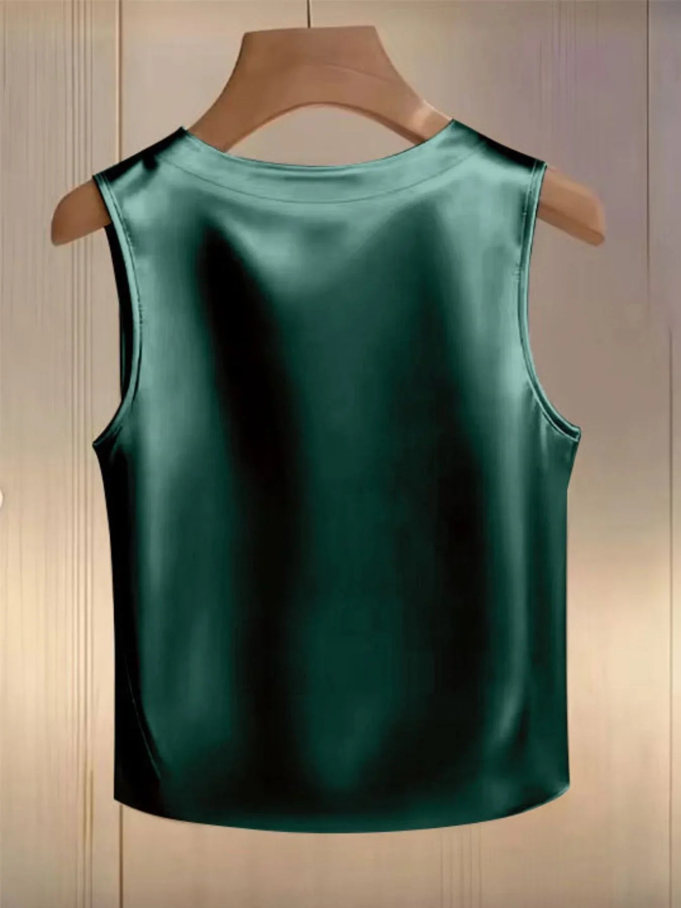 Elegant Satin Tank Top With Pearl Embellished Collar Detailing - Southern Shores Clothing