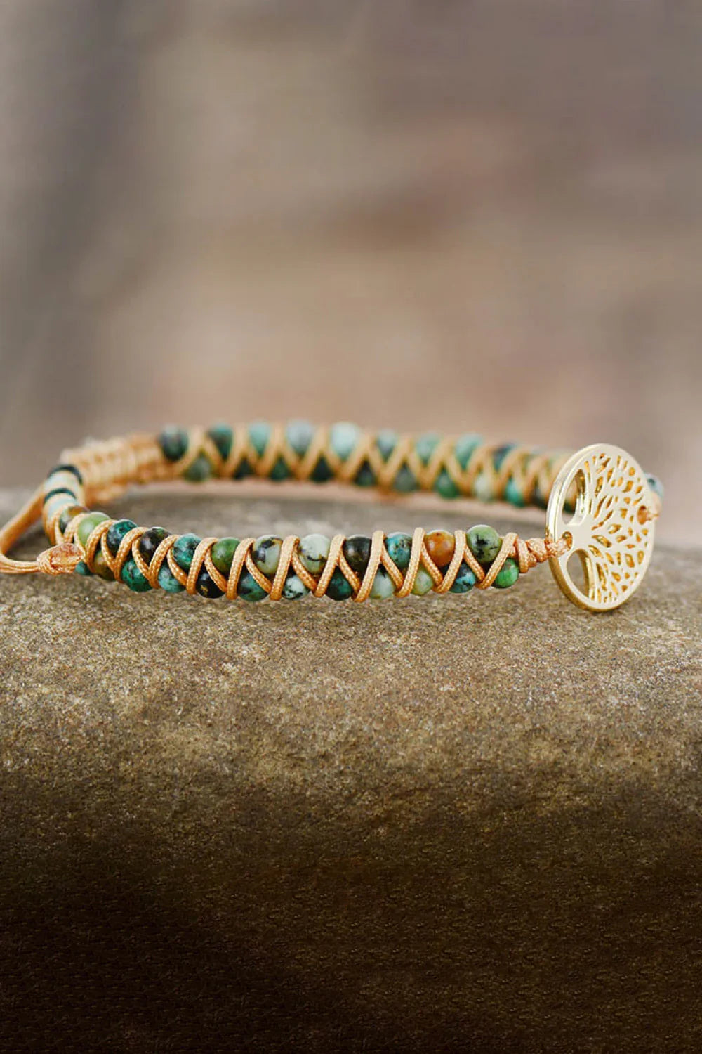 Adjustable Tree Shaped Beaded Copper Bracelet With Pine