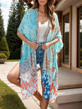 Printed Open Front Swimwear Cover Up One Size - Southern Shores Clothing