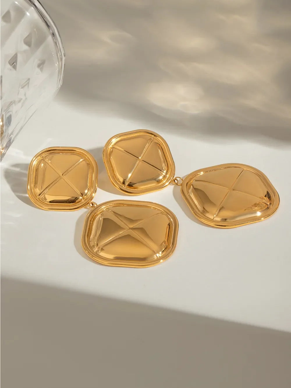 18K Gold-Plated Stainless Steel Square Drop Earrings - Southern Shores Clothing