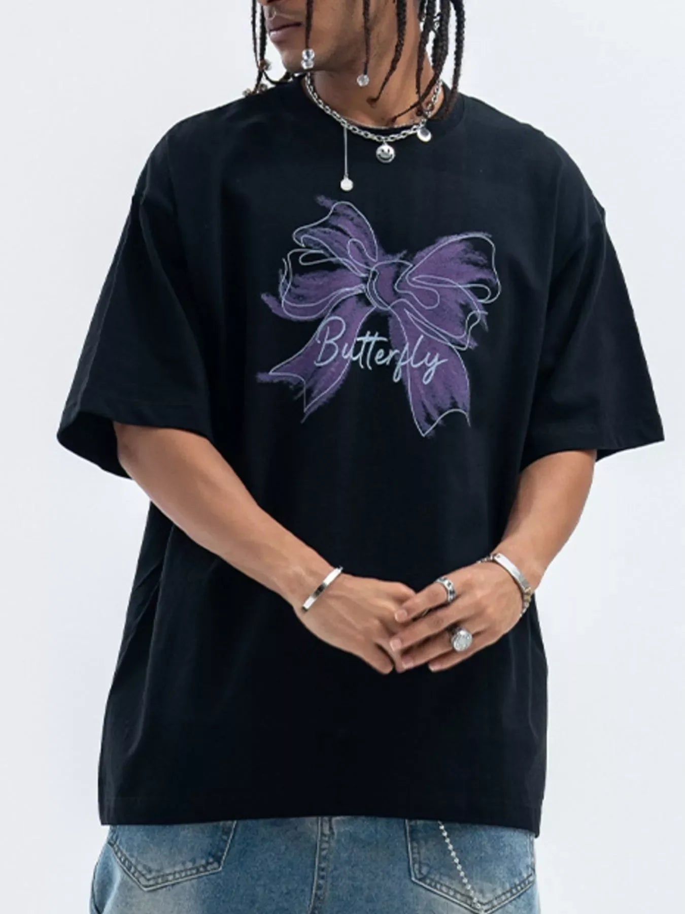 Butterfly Round Neck Short Sleeve T Shirt - Southern Shores Clothing