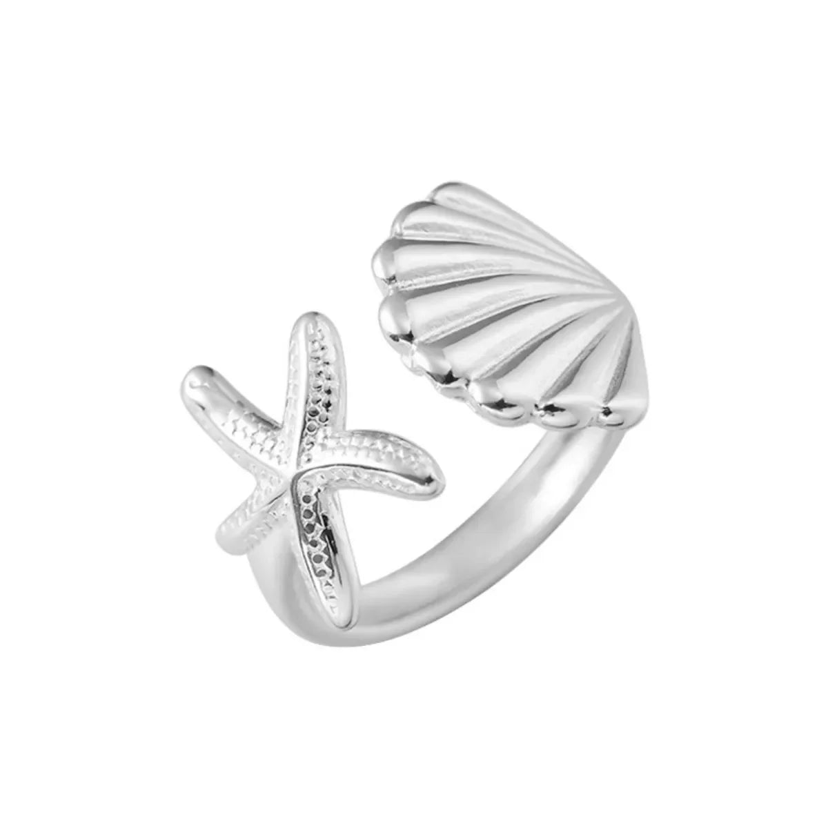 Sterling Silver Starfish And Seashell Open Ring - Southern Shores Clothing