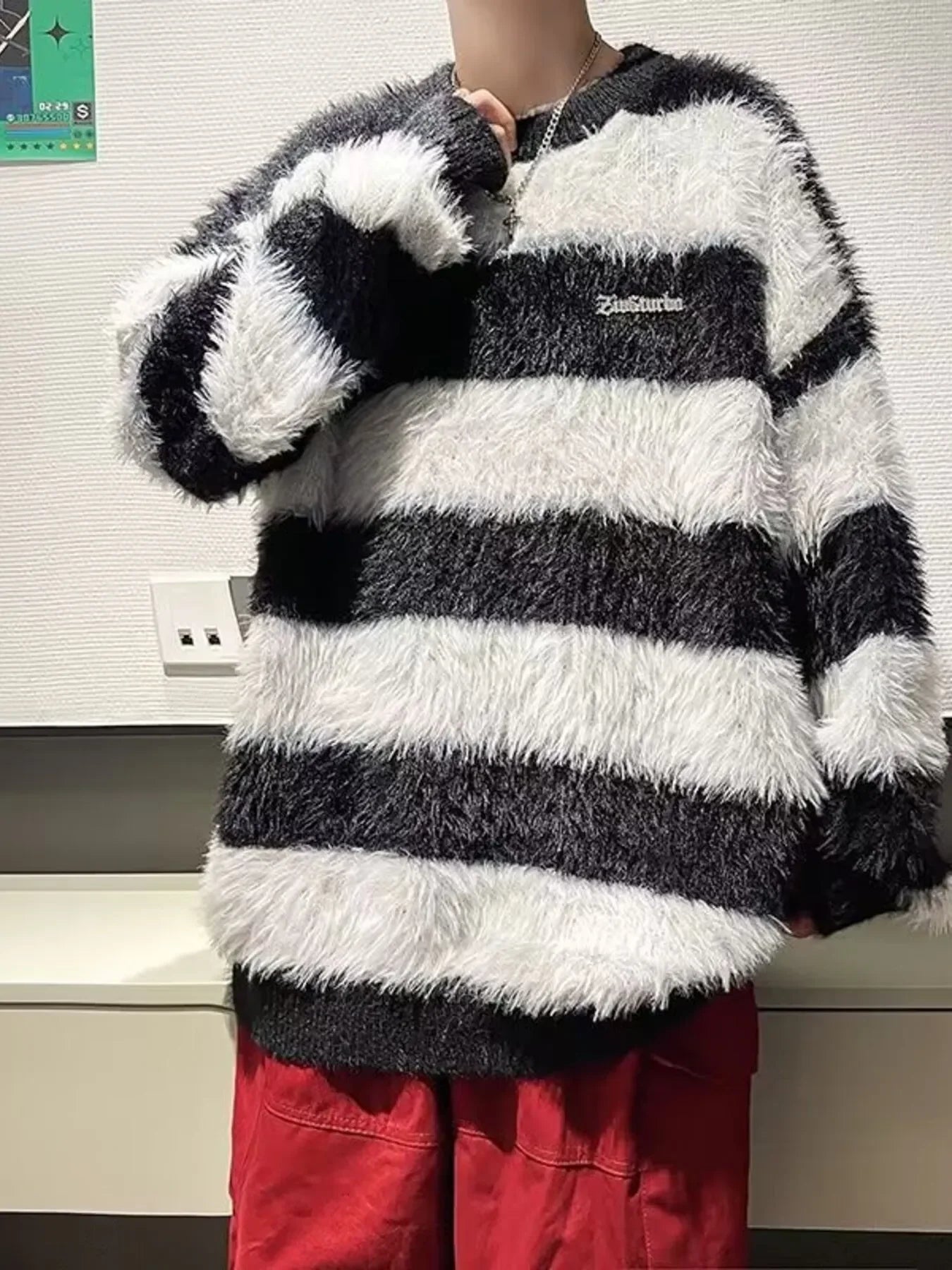 Oversized Striped Fuzzy Knit Pullover Cozy Coastal Sweater - Southern Shores Clothing