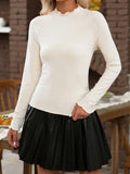 Ribbed Knit Lettuce Trim Mock Neck Long Sleeve Top - Southern Shores Clothing