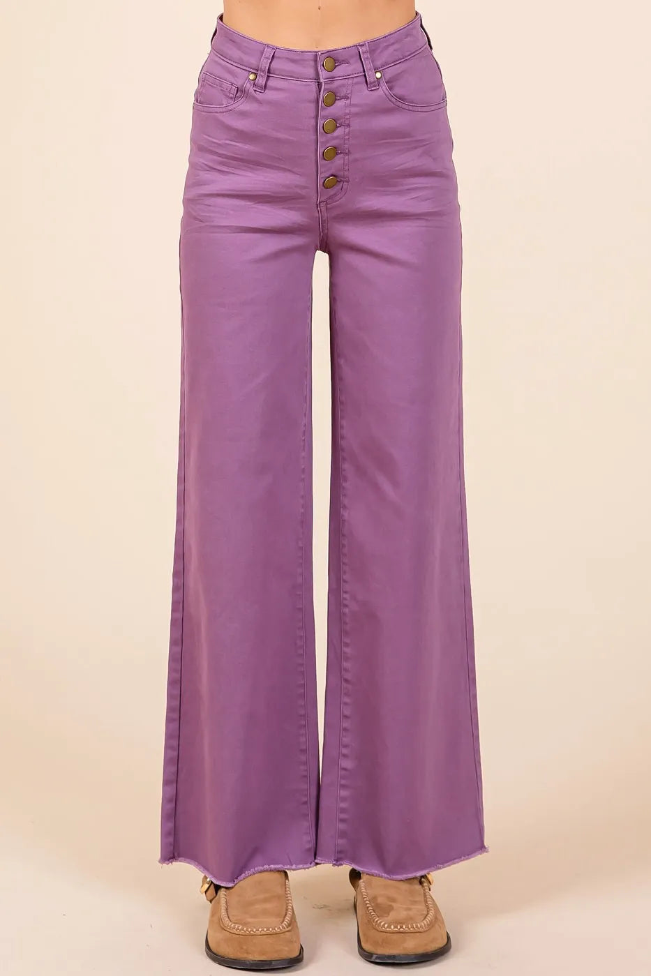 Southern Shores Twill High Waisted Button Fly Wide Leg Pants
