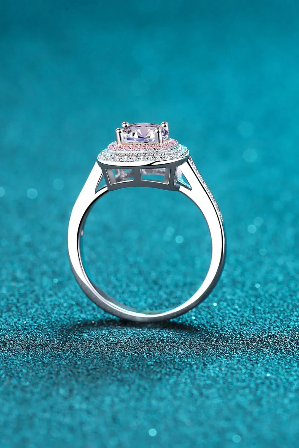 1 Carat Moissanite Sterling Silver Ring With Pink Halo - Southern Shores Clothing