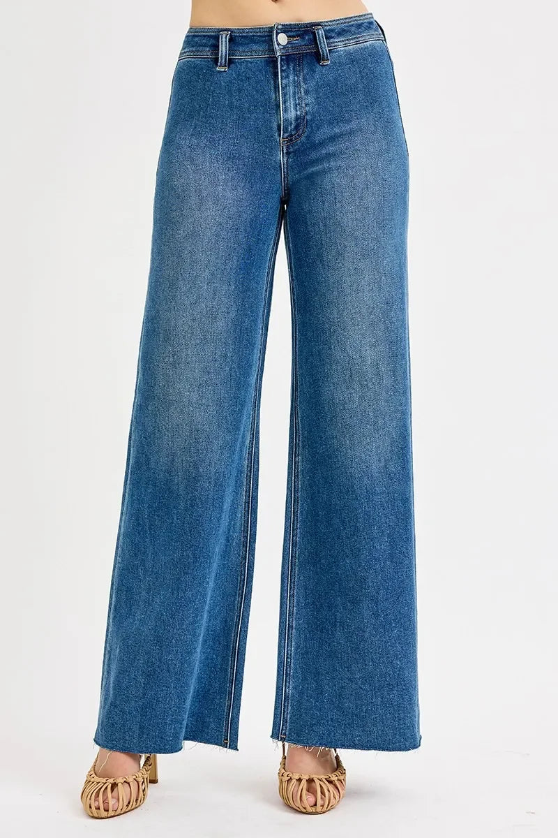 High Waisted Wide Leg Denim Jeans Vintage Inspired - Southern Shores Clothing