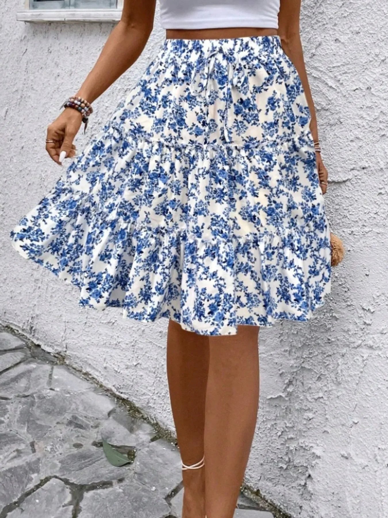 Floral Print Midi Skirt Lightweight Fabric - Southern Shores Clothing