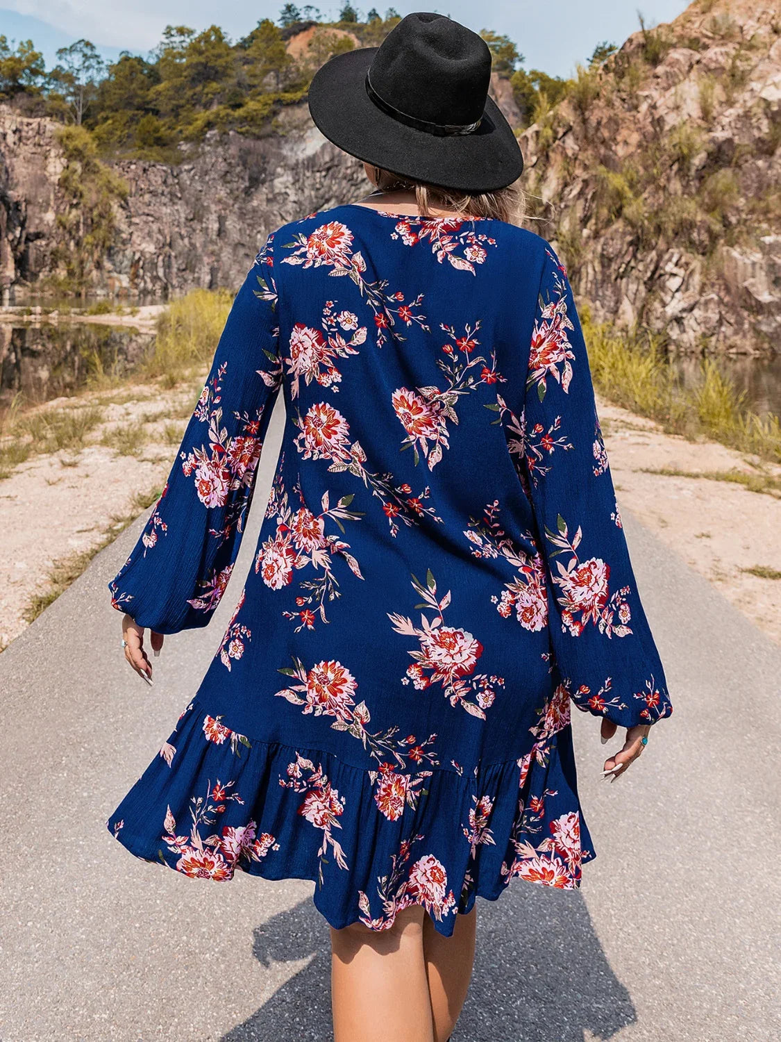 Plus Size V-Neck Long Sleeve Dress - Southern Shores Clothing