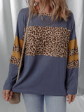 Leopard Color Block Cotton Long Sleeve Drop Shoulder Top - Southern Shores Clothing