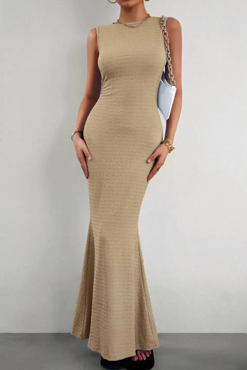 Round Neck Sleeveless Maxi Fishtail Dress - Southern Shores Clothing