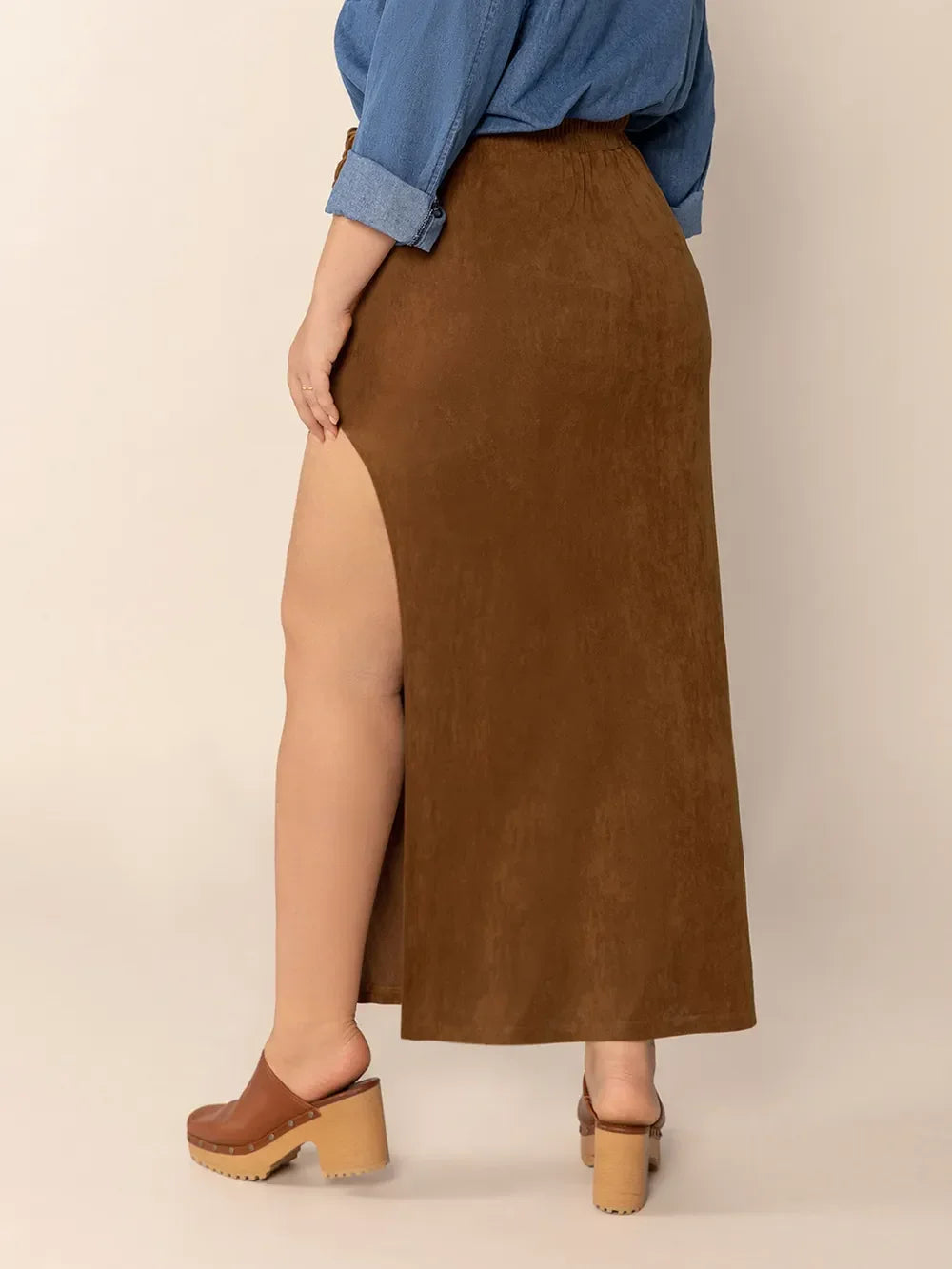 Plus Size Ruffled Slit High Rise Skirt Silhouette - Southern Shores Clothing