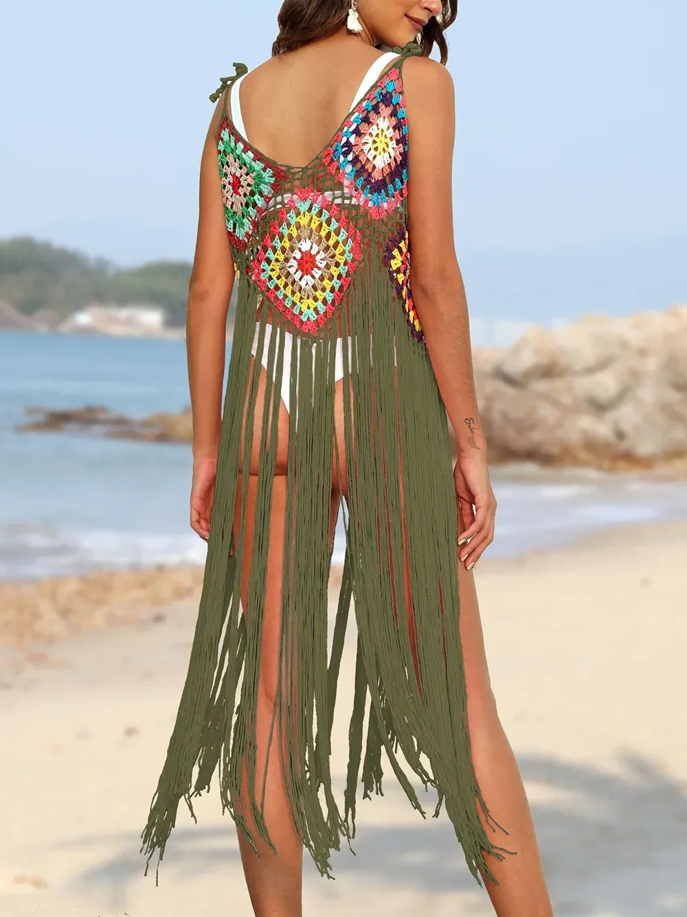 Fringe Spaghetti Strap Cover Up One Size