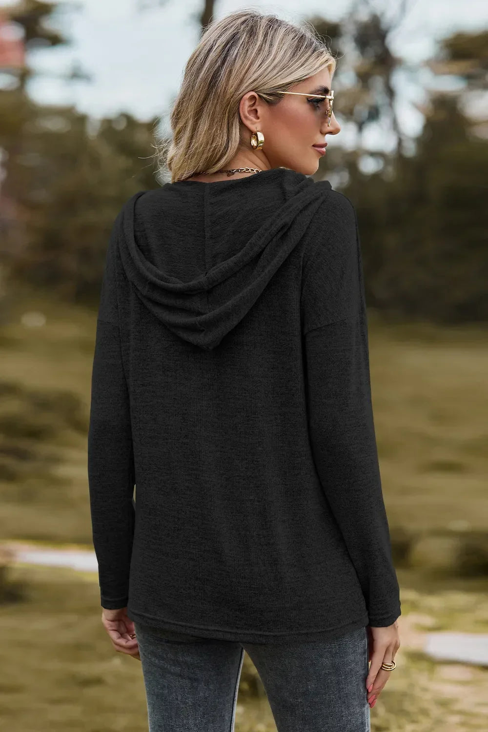 Hooded Drawstring T Shirt With Dropped Shoulder Stretchy - Southern Shores Clothing