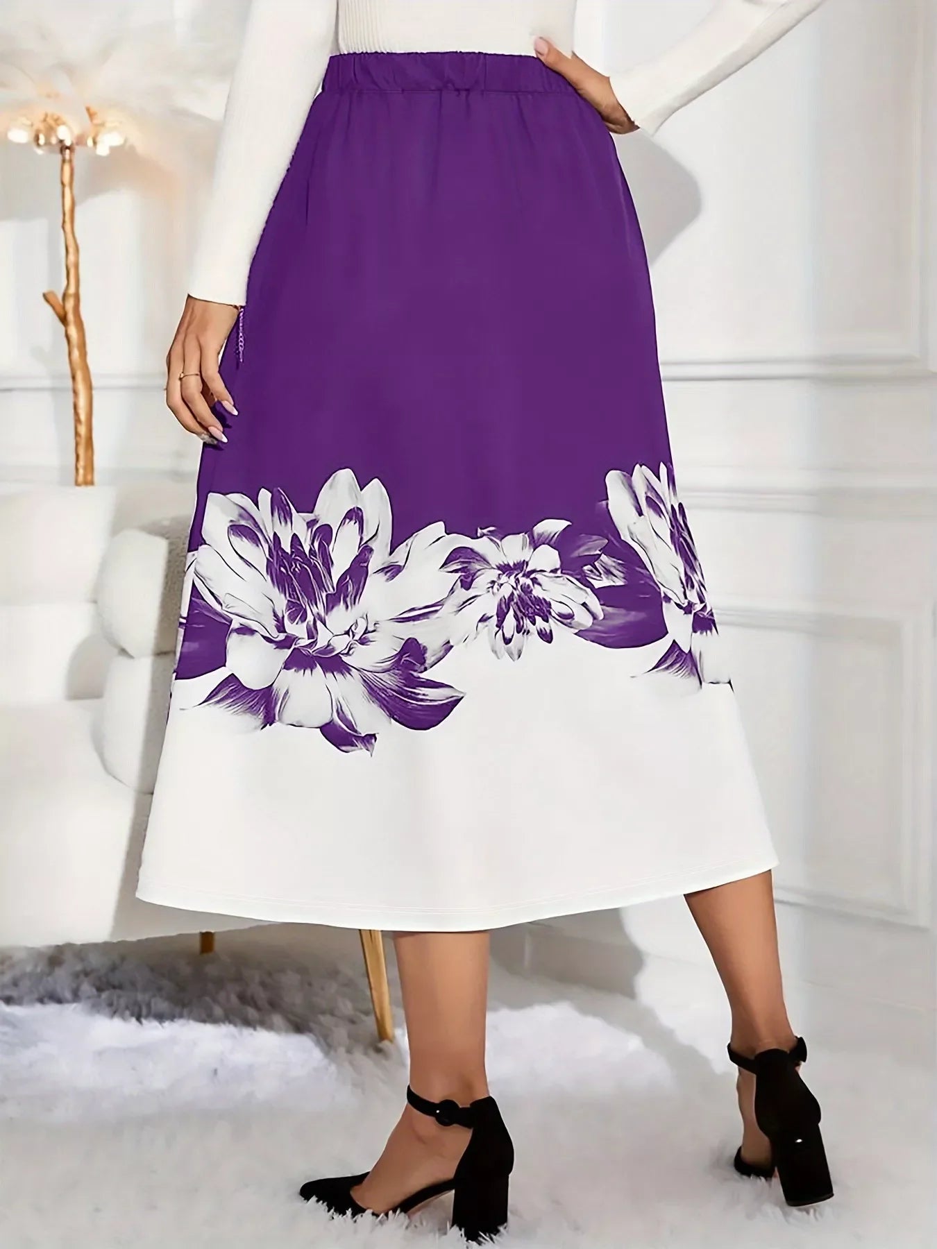 Lightweight Floral Print A Line Midi Skirt - Southern Shores Clothing