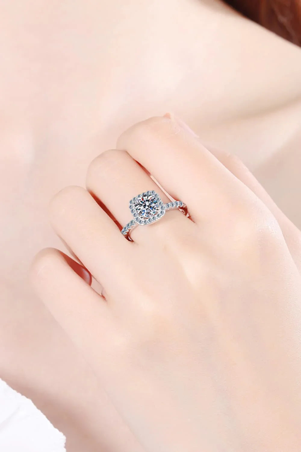 2 Carat Moissanite Square Halo Ring Minimalist Design - Southern Shores Clothing
