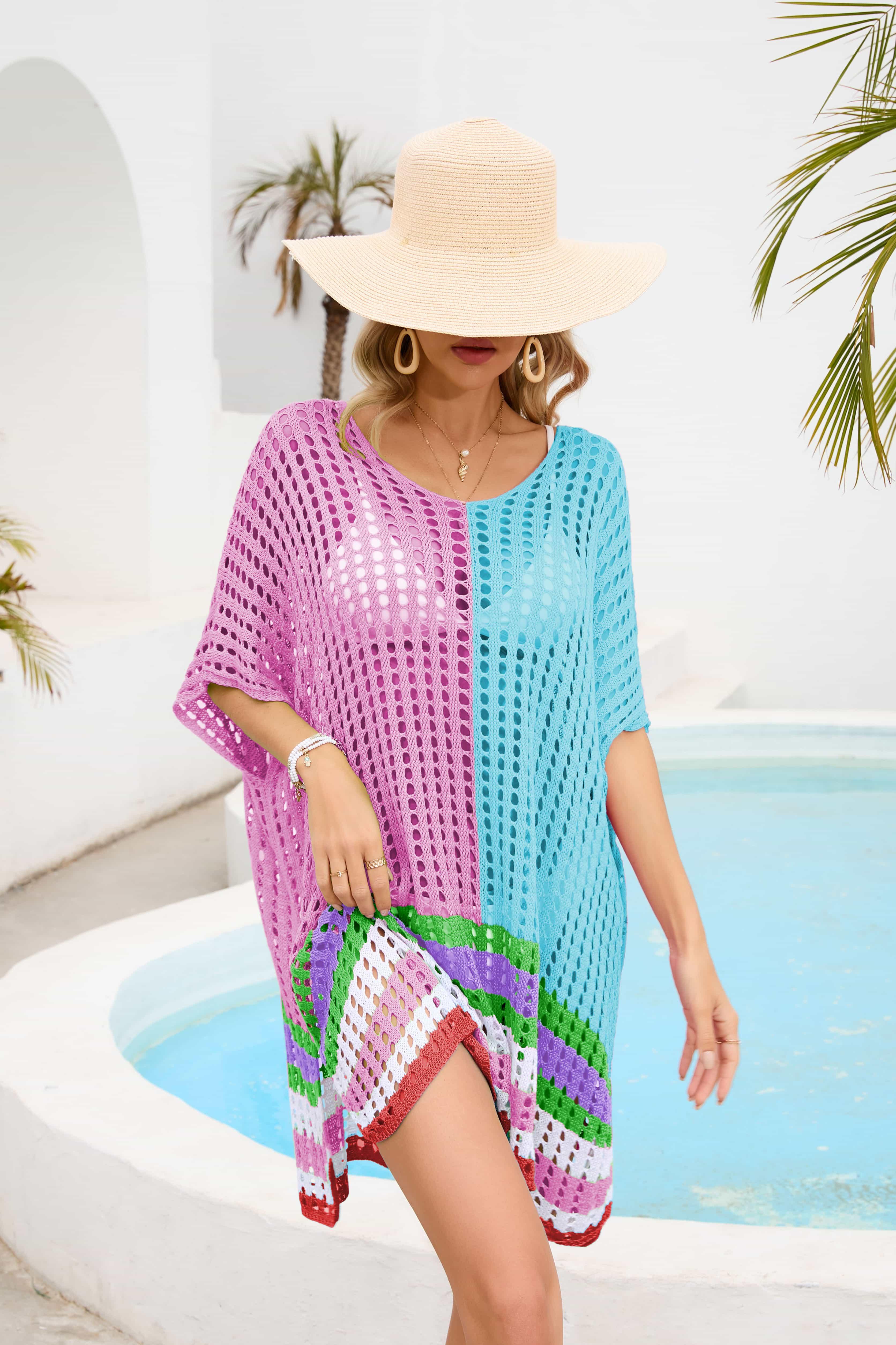 One Size Contrast Openwork Scoop Neck Swim Cover Up - Southern Shores Clothing