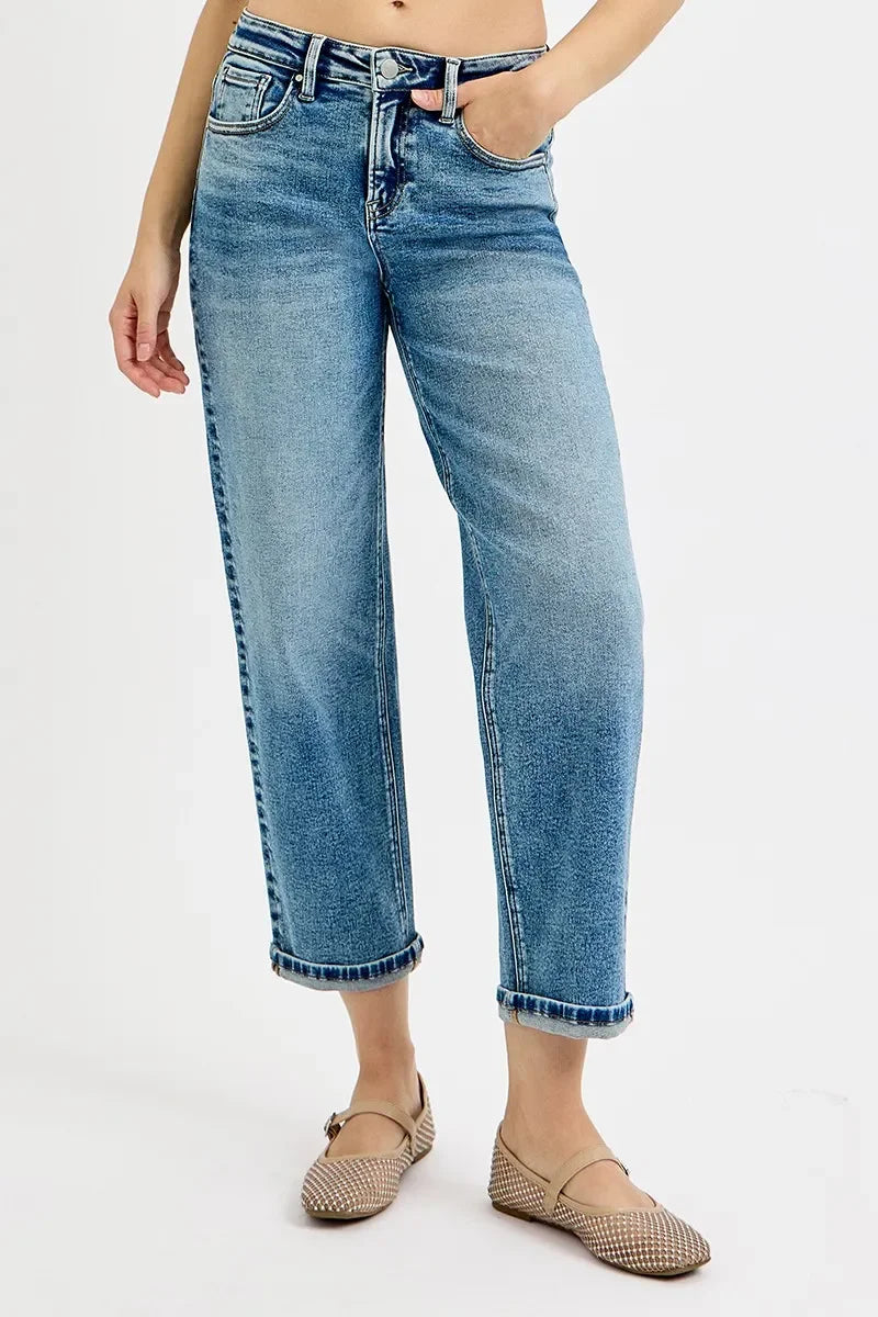 High Rise Crop Boyfriend Jeans Plus Size Relaxed Fit Denim - Southern Shores Clothing