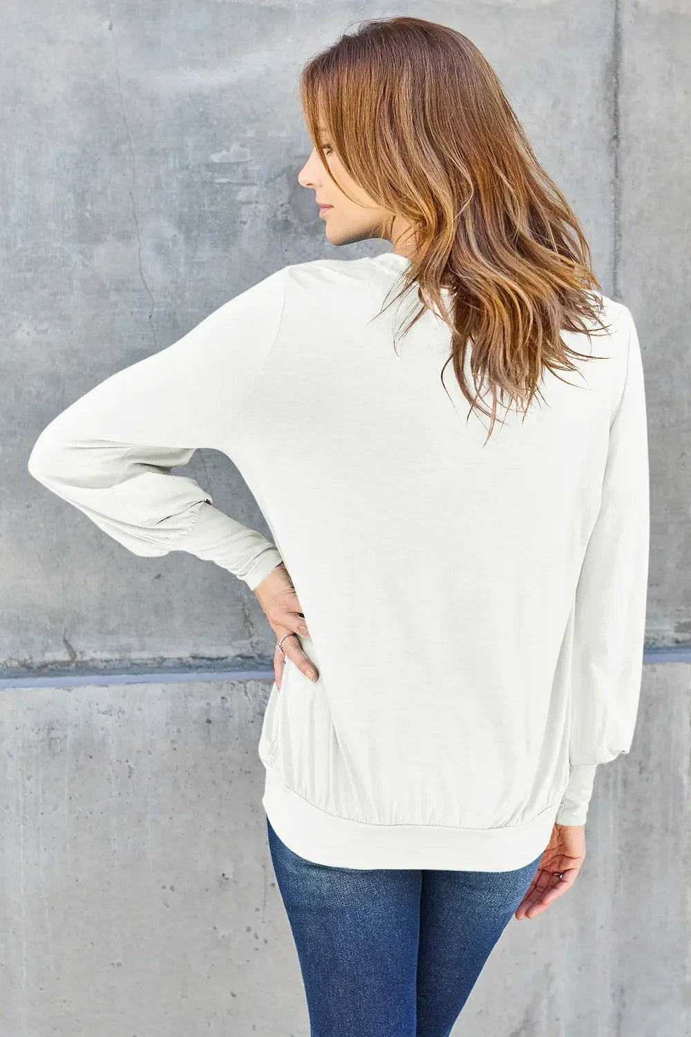 V Neck Lantern Sleeve Top Lightweight Stretch - Southern Shores Clothing