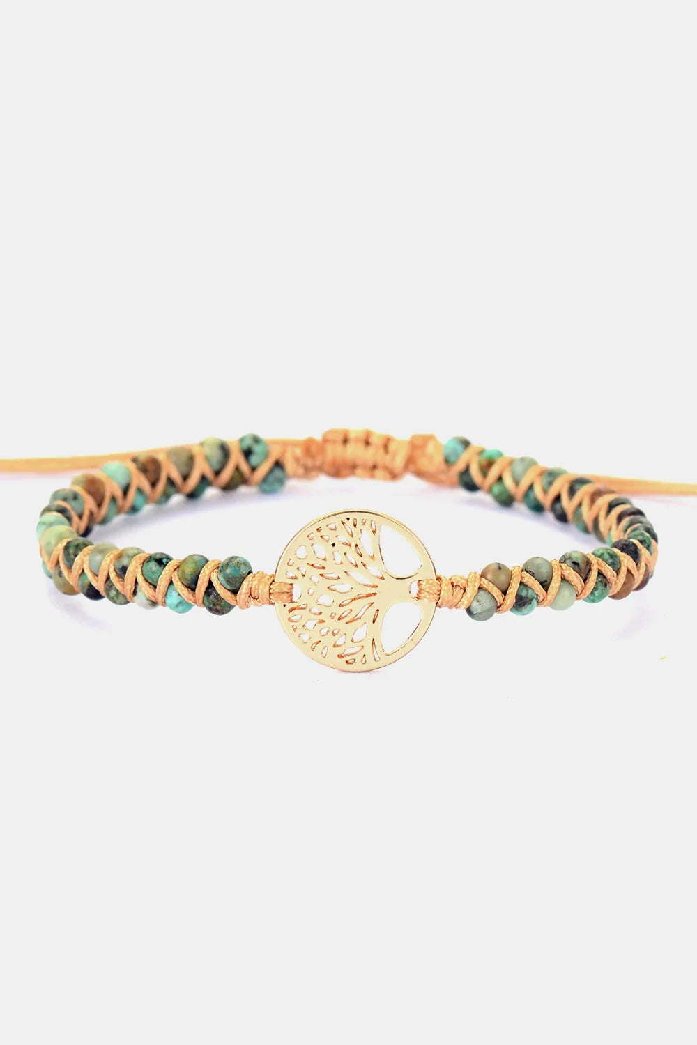 Adjustable Tree Shaped Beaded Copper Bracelet With Pine