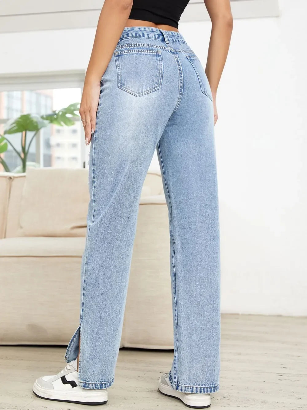 Nautical Inspired Distressed Slit Straight Leg Jeans - Southern Shores Clothing