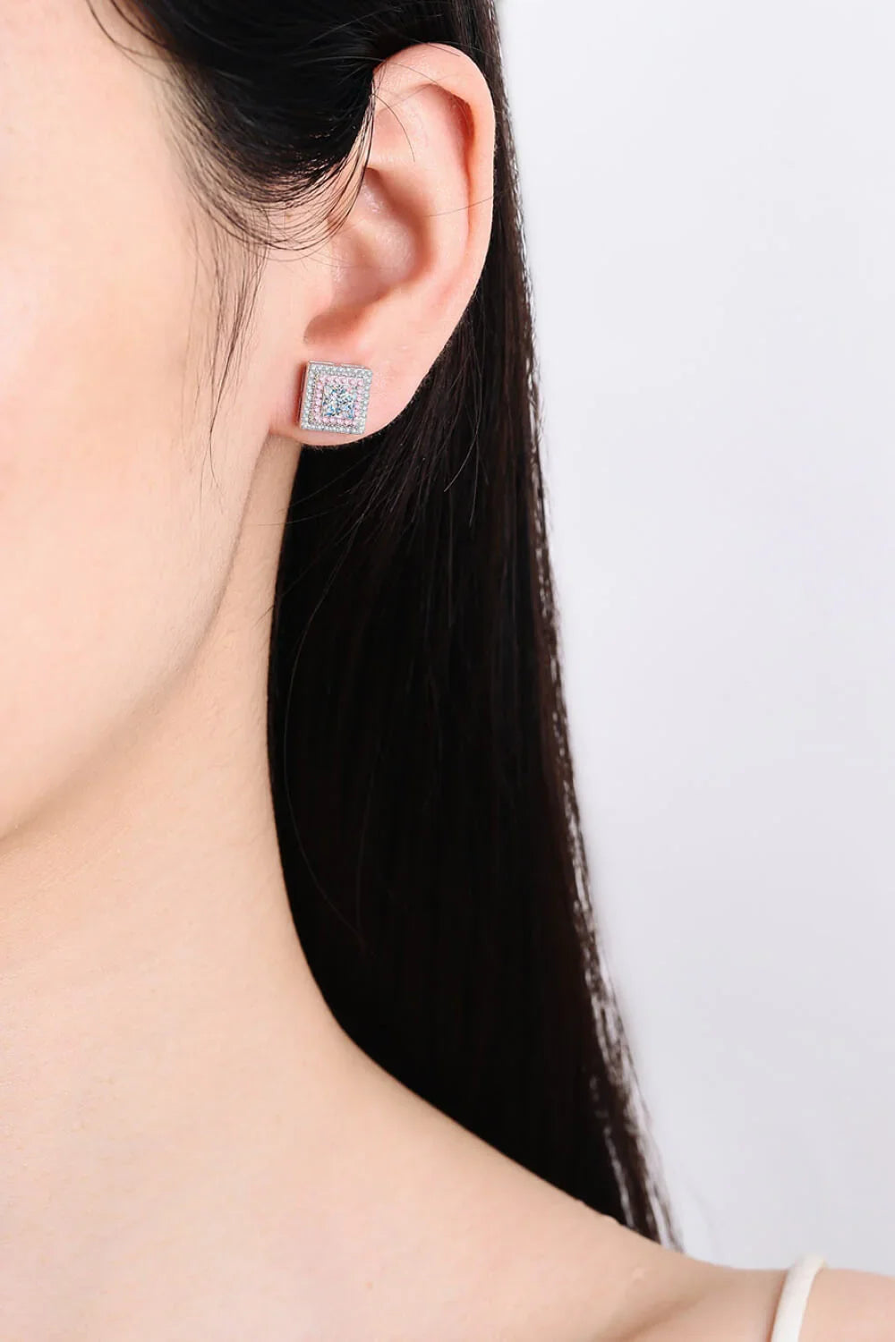 Moissanite Square Stud Earrings In Sterling Silver - Southern Shores Clothing