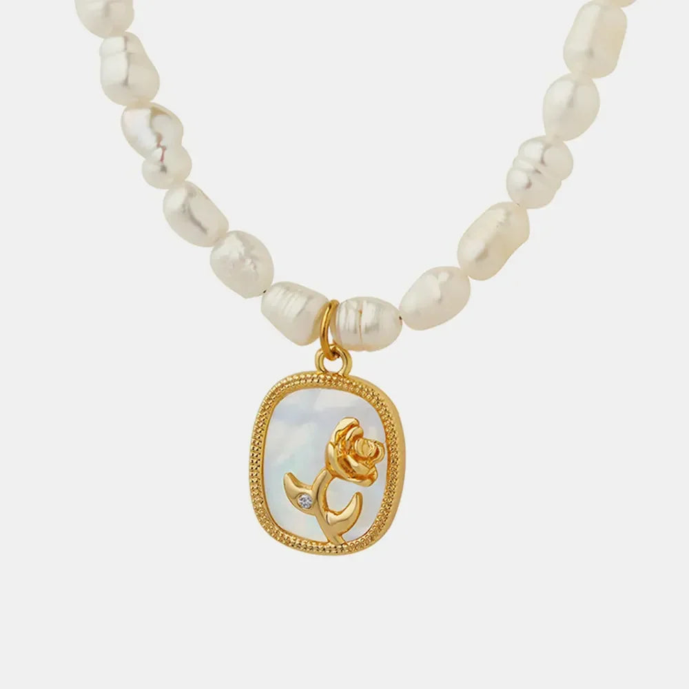 18K Gold-Plated Freshwater Pearl Necklace With Zircon - Southern Shores Clothing