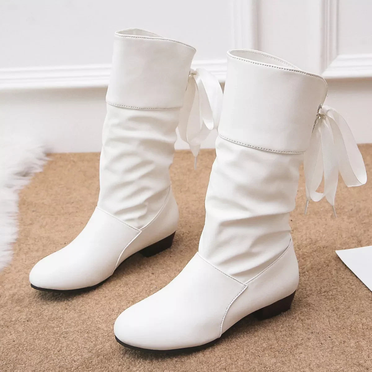 Chic Round Toe Block Heels Ankle Boots Classic