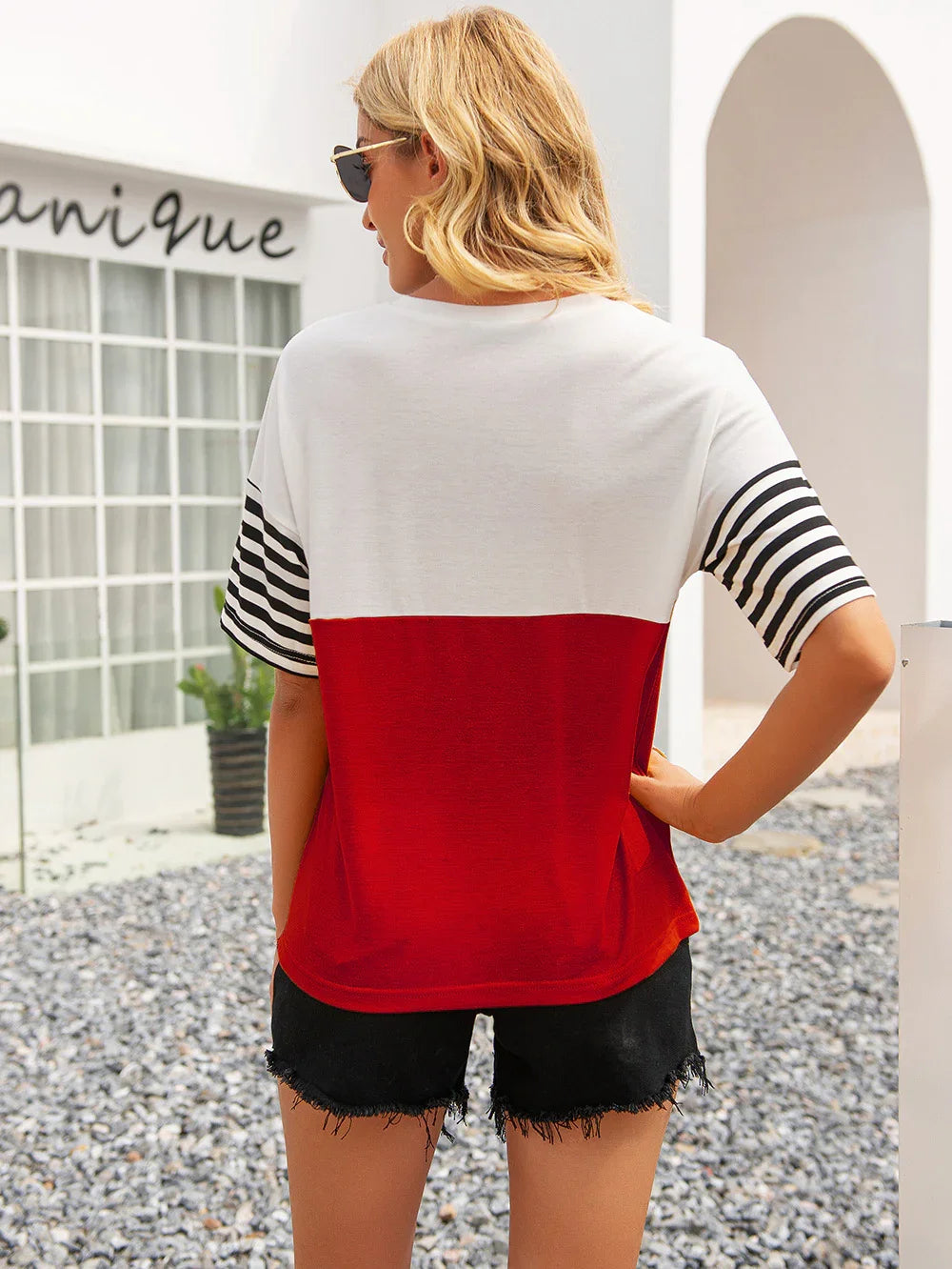 Striped Block Round Neck Tee With Stretch Knit - Southern Shores Clothing