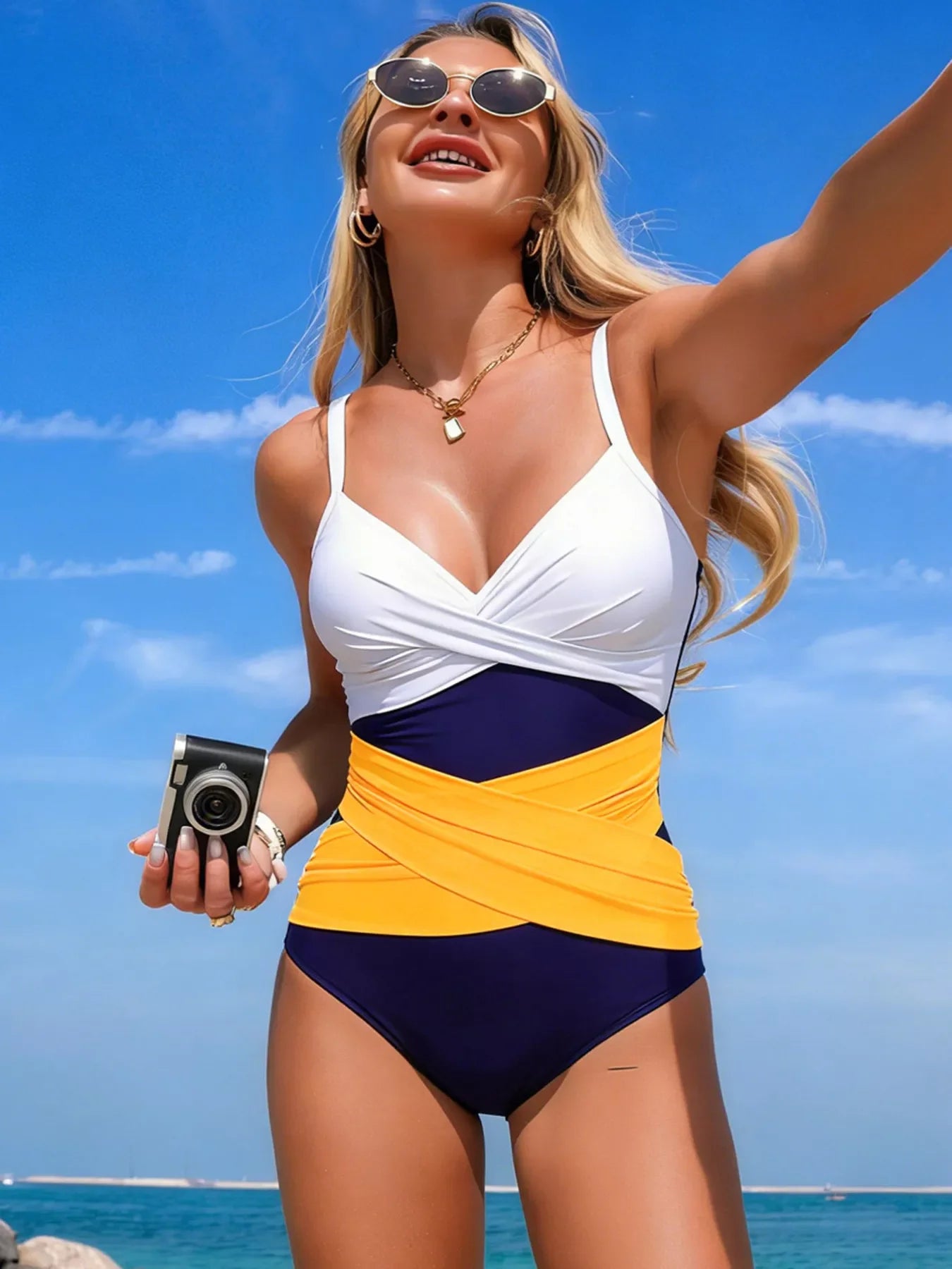 Block Pattern One-Piece Swimsuit With Removable Padding - Southern Shores Clothing