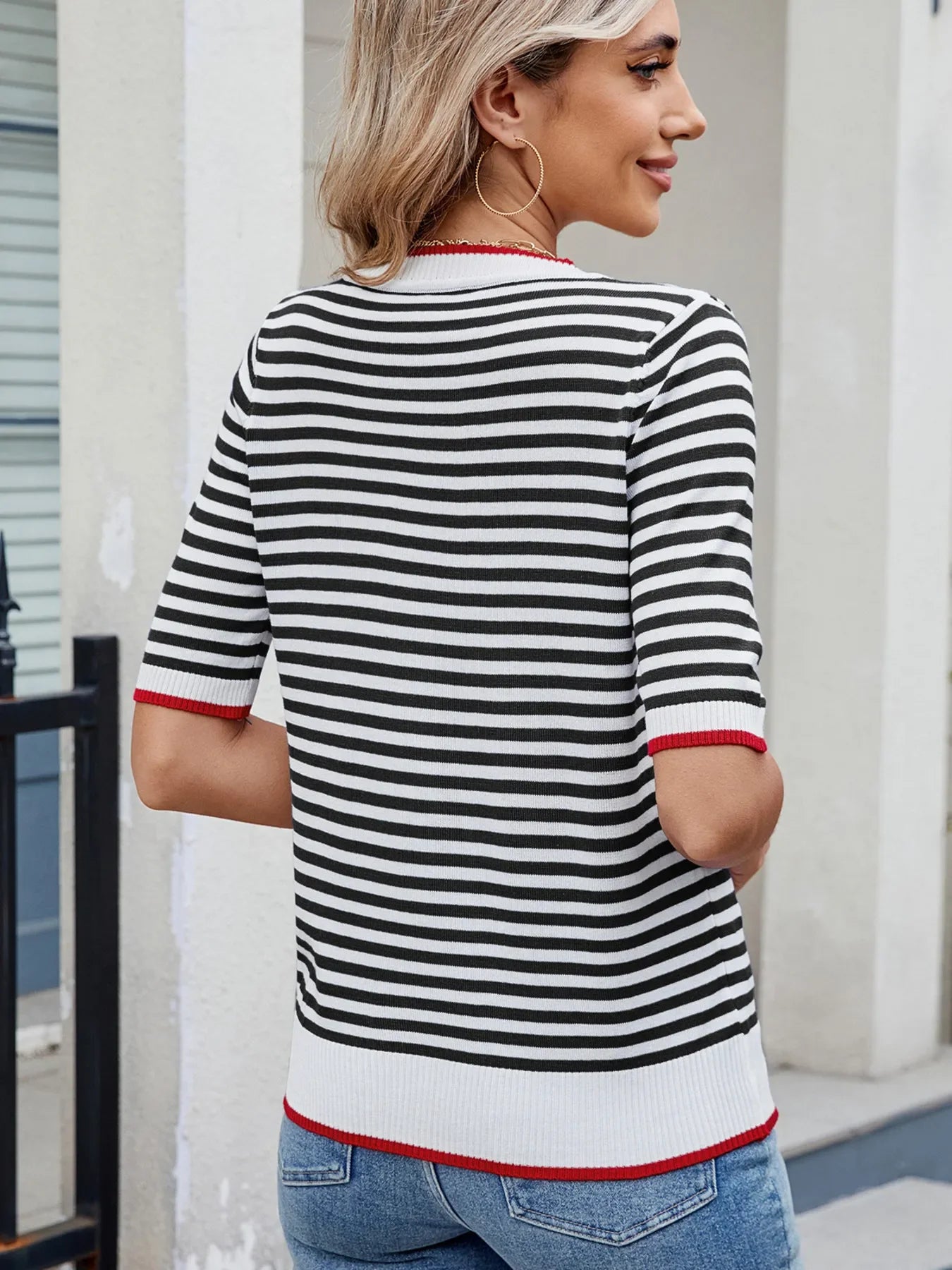 Striped Casual T-Shirt With Contrast Trim Basic Fit - Southern Shores Clothing