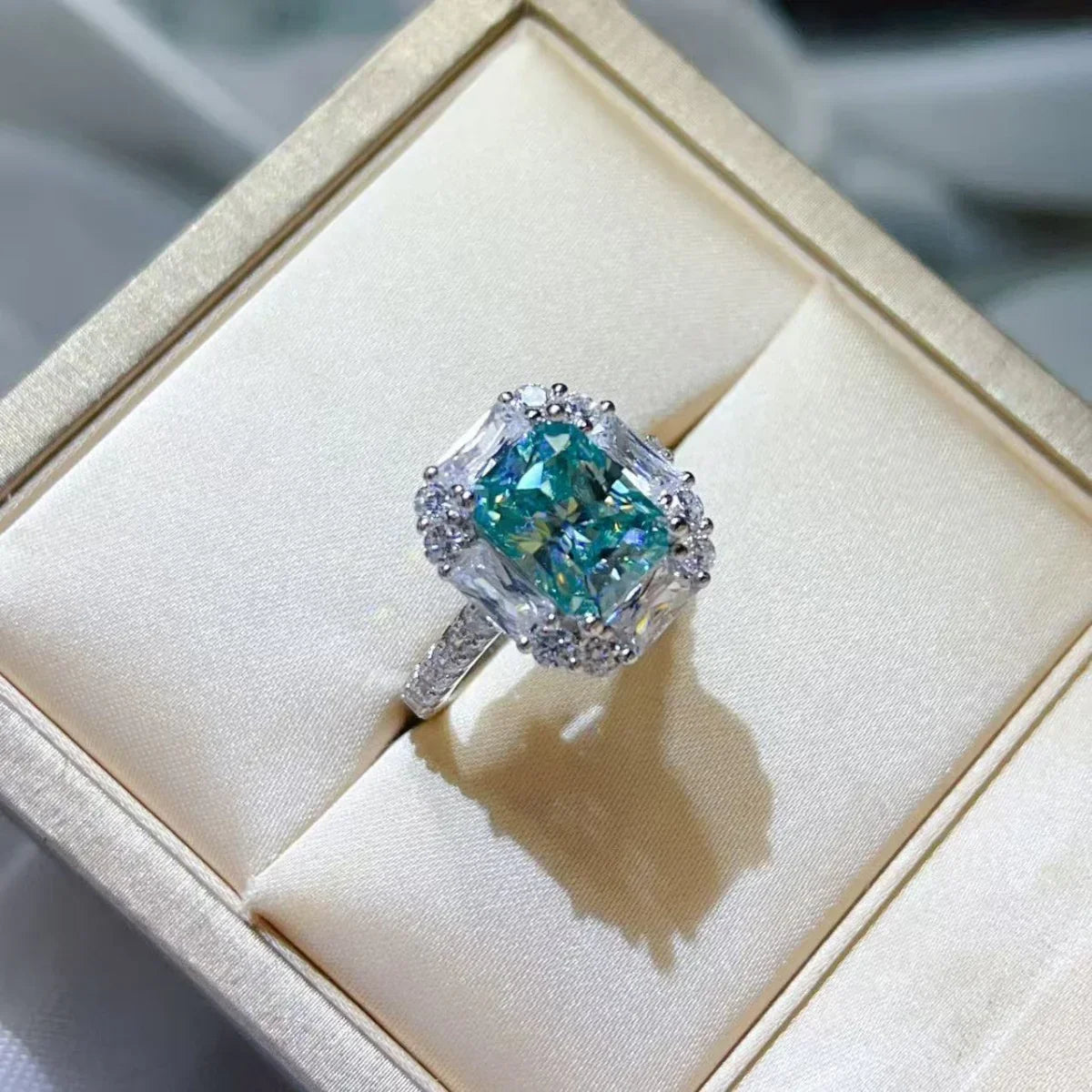 3 Carat Moissanite Ring In Sterling Silver With Halo Accents - Southern Shores Clothing