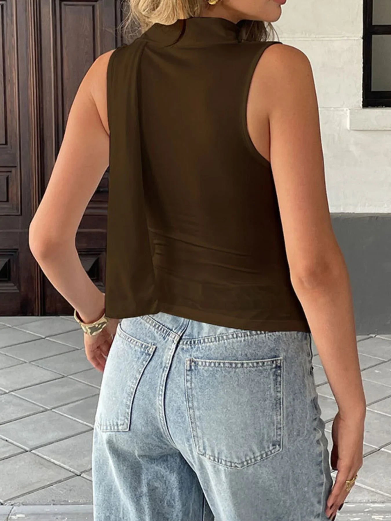 Ruched Cowl Neck Cami Top With Slight Stretch Slim Fit Silhouette - Southern Shores Clothing