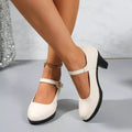 Elegant Mid Heel Buckle Block Heel Pumps